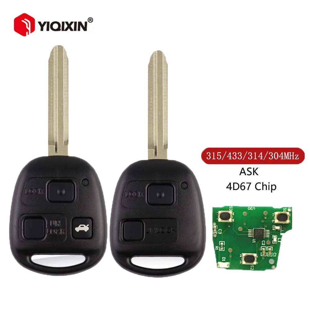 YIQIXIN For Toyota Corolla Camry Yaris Land Cruiser Avensis 2002- 2004 304 314 315 433Mhz 4D67/8 4C Chip 2/3 Button Remote Key