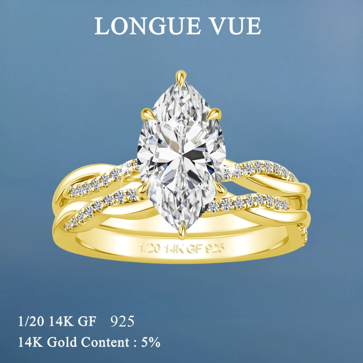 

14K Gold Filled 3CT Marquise Moissanite Bride Engagement Ring Set D Color GRA Certified Gemstone Wedding Band Custom Jewelry