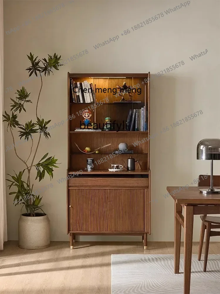 

xx1Nordic simple all-solid wood bookcase display cabinet, black walnut dining side cabinet, storage side cabinet