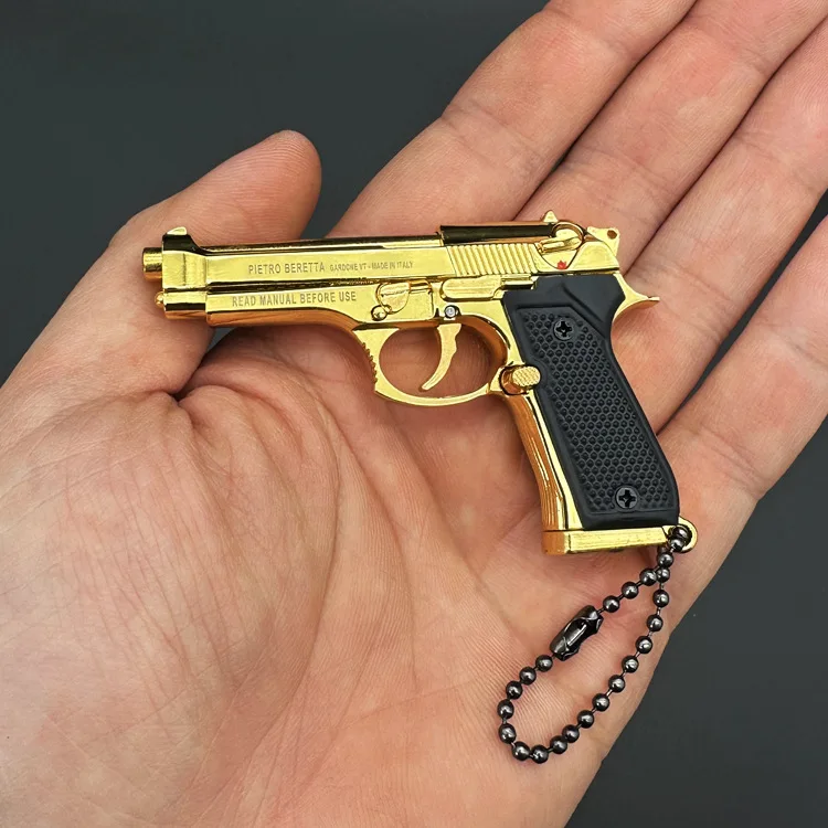 1/3 92F Mini Gun Keychain Alloy Pistol Shape Key Chain Tactical Tiny Keychain Guns Shape Model Gift Cool Keychains for Men