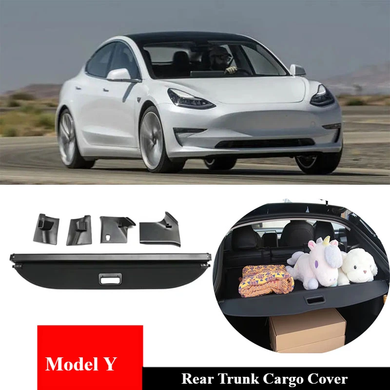 For Tesla Model Y Berlin Accessories Trunk Cargo Cover Curtain Rear Luggage Carrier Retractable Partition Baffle Plate Storage