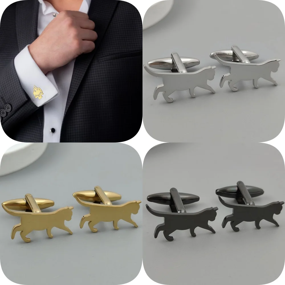 New walking cat stainless steel cufflinks, waterproof and non-fading shirt buttons, formal outfit, wedding party gifts