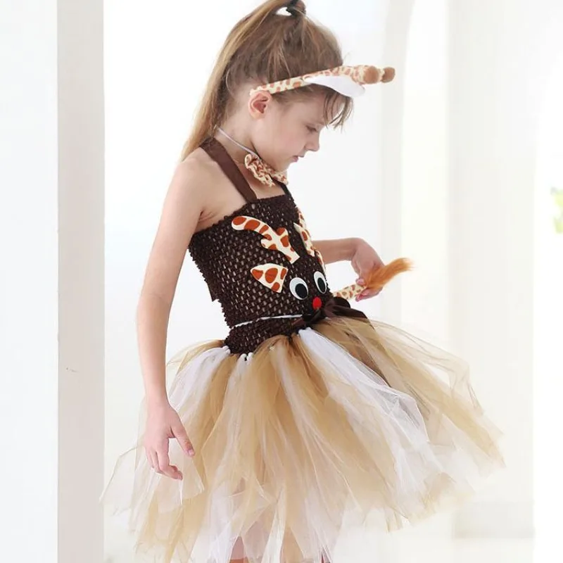 Cute Toddler Girl Giraffe Dress Cartoon Animal Performance Costume Set for Kids Halloween Costumes Girls Christmas Tutu Dresses