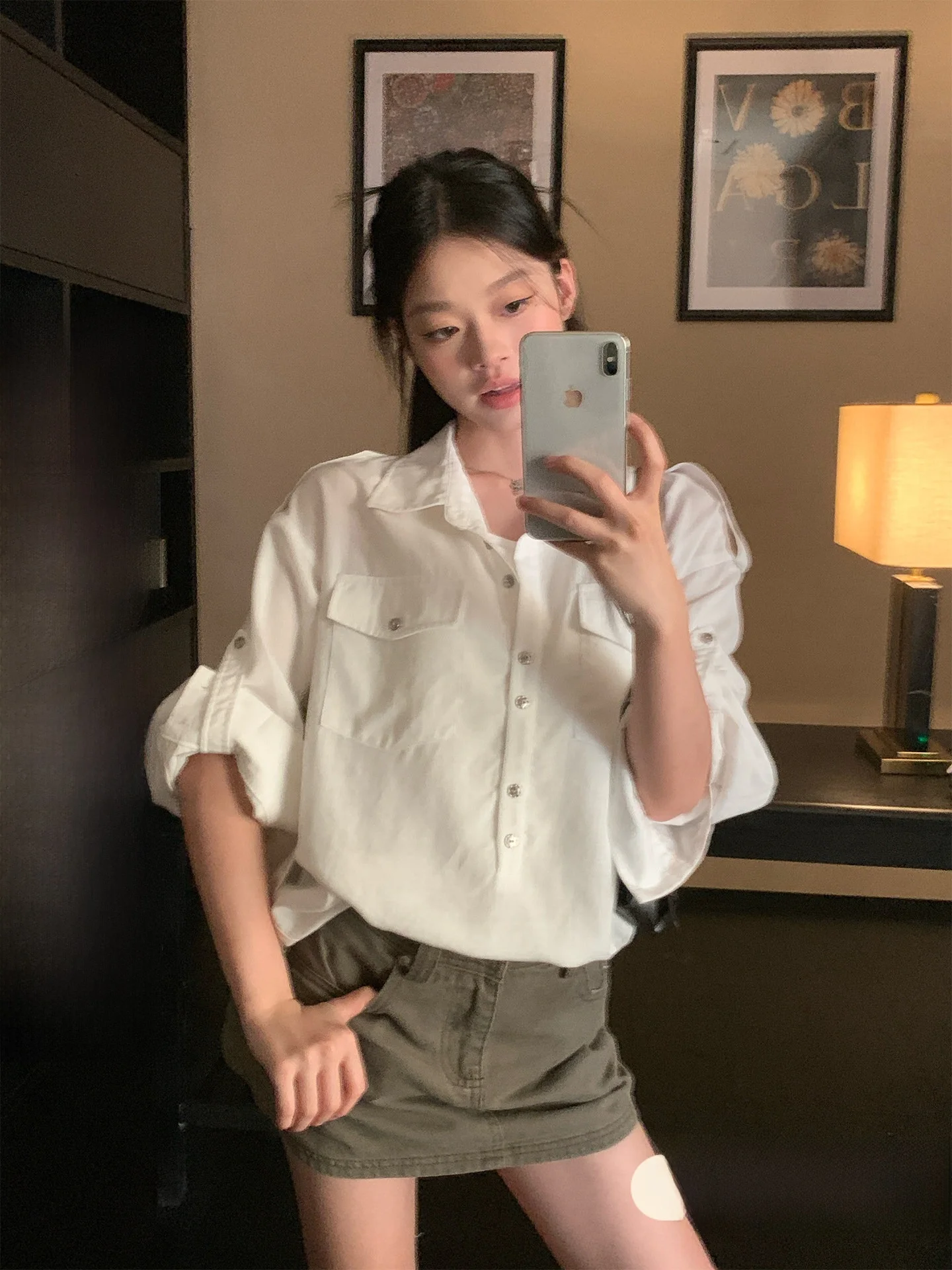 

Loose Long Sve Silk irt Women's Spring New Sle Korean Version Cuff Flip Collar Comfortable Cotton Blend Busin Casual