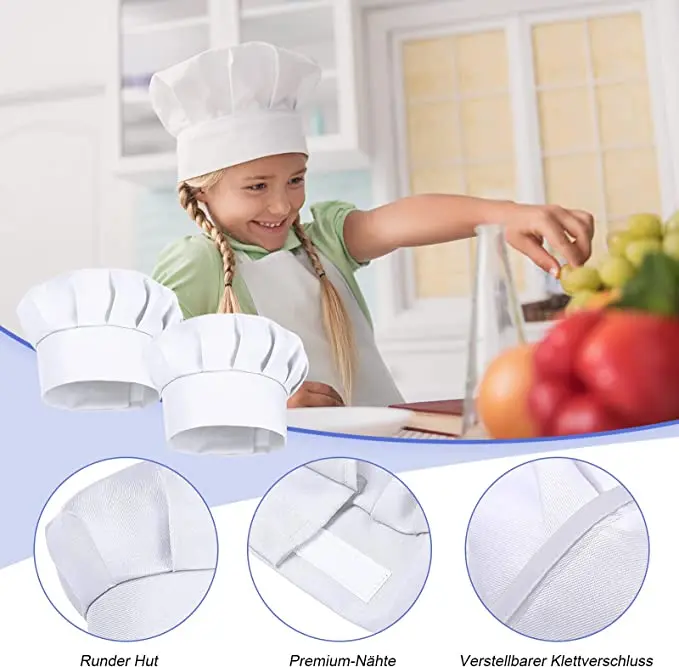 4pcs High 21cm Kid Baking Baby Kitchen White Party Cap Hat Costume Kid Chef Hat Bakers Children Cooking Hat Mushroom Design