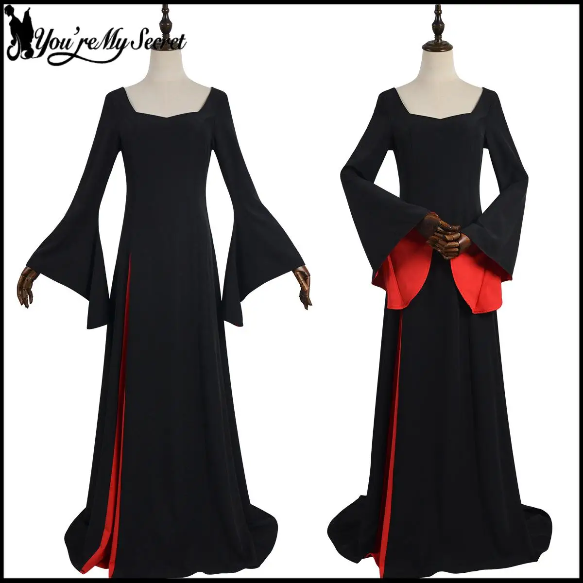 Carnival Movie Witch Cosplay Costume Black Medieval Long Gown Gothic Robe Festival Party Dress Up Vintage European Clothing