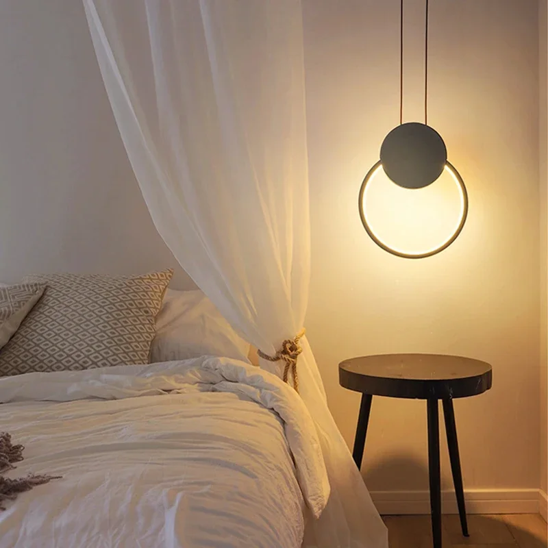 SANDYHA Creative Ring Square Aluminum LED Pendant Light Modern Chandelier For Bedroom Living Room Kitchen Home Decoration