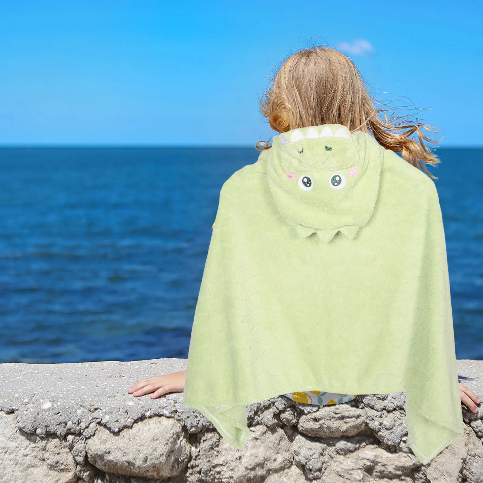 Toddler Infant Bathrobe Ultra Absorbent Soft Coral Fleece Dinosaur Hood Kids Shower Towel Comfortable Fit