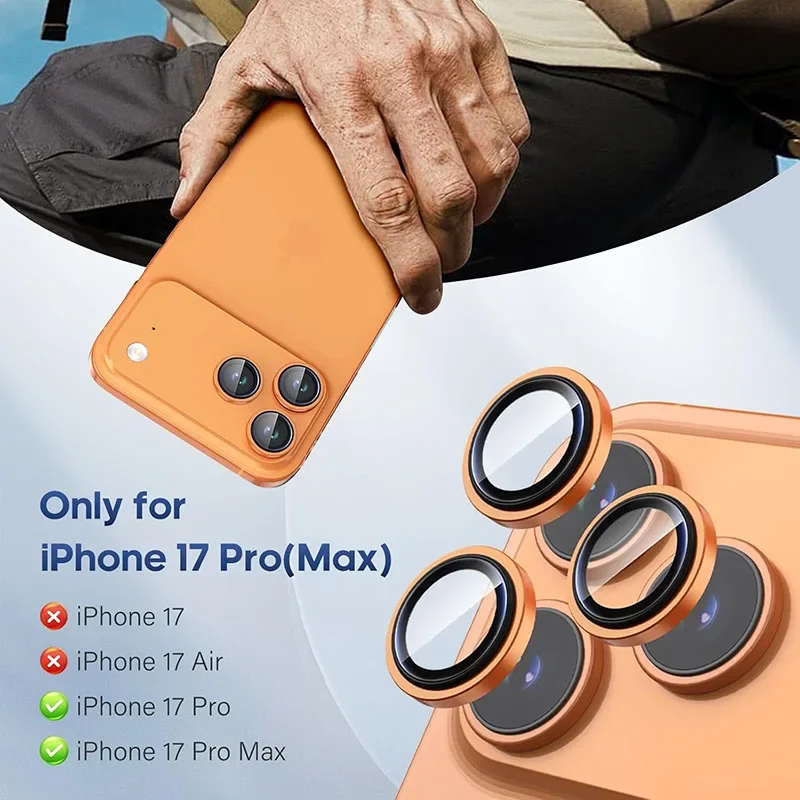 Кольцо из сплава, задняя линза, закаленное стекло для Apple IPhone 17 Pro, крышка камеры, металлическая защита объектива камеры для IPhone 17 Pro Max