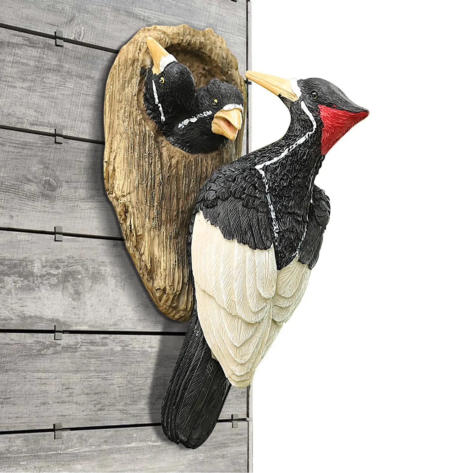 

Outdoor Bird Statues Woodpecker Bird Statue for Tree Trunk Resin Ornament Feeding Pose Animal Figurine for Entryway Lawn Front