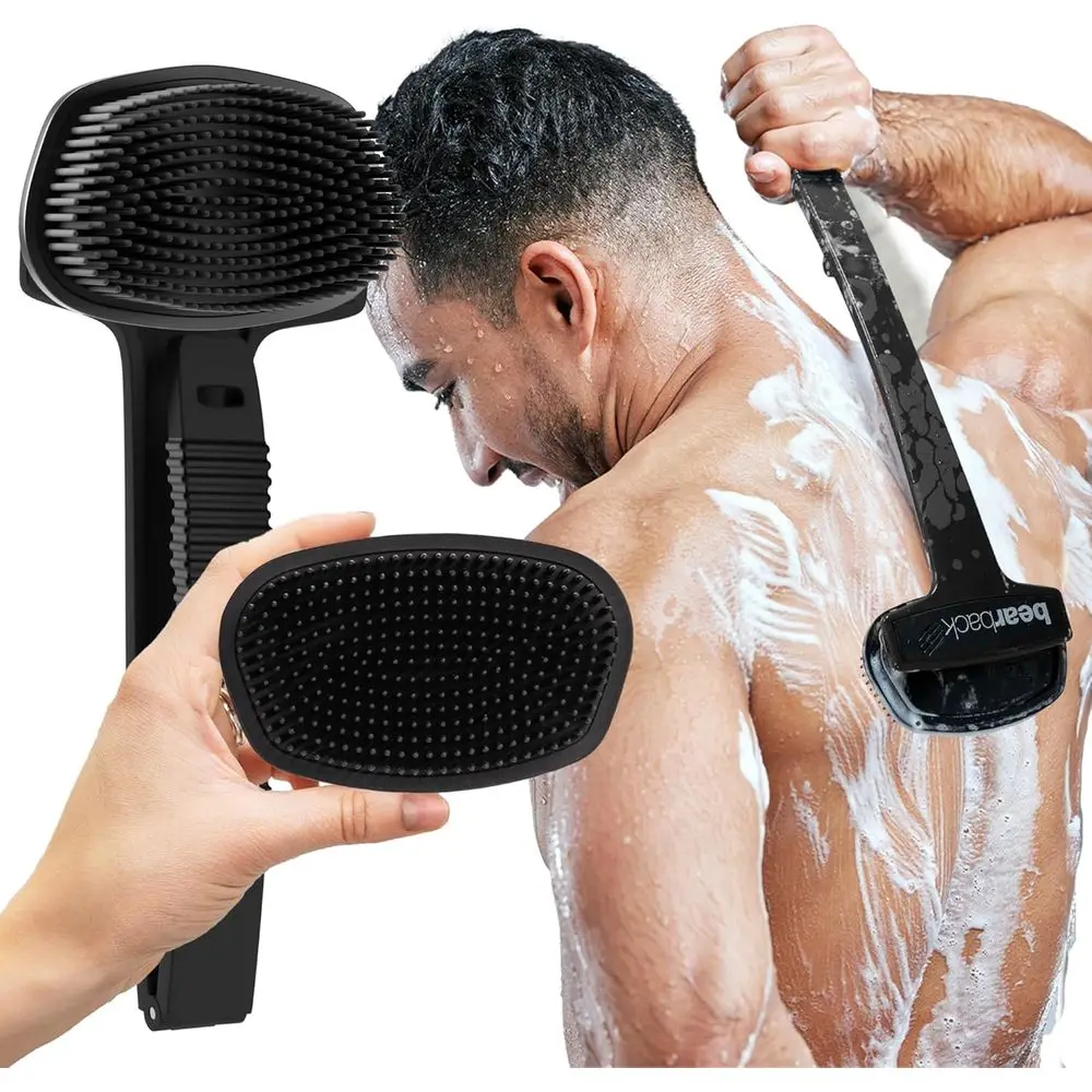 

Силиконовый скребок для тела с выдвижной ручкой — скребок для спины для душа, мужчин и женщин — съемная мягкая щетка, нежная, гигиеническая и