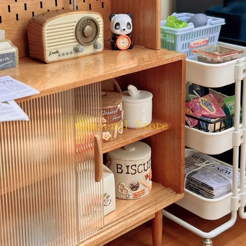 

E7CE Furniture Trolley Set Decoration Bookshelf Miniature Decor for Dollhouse