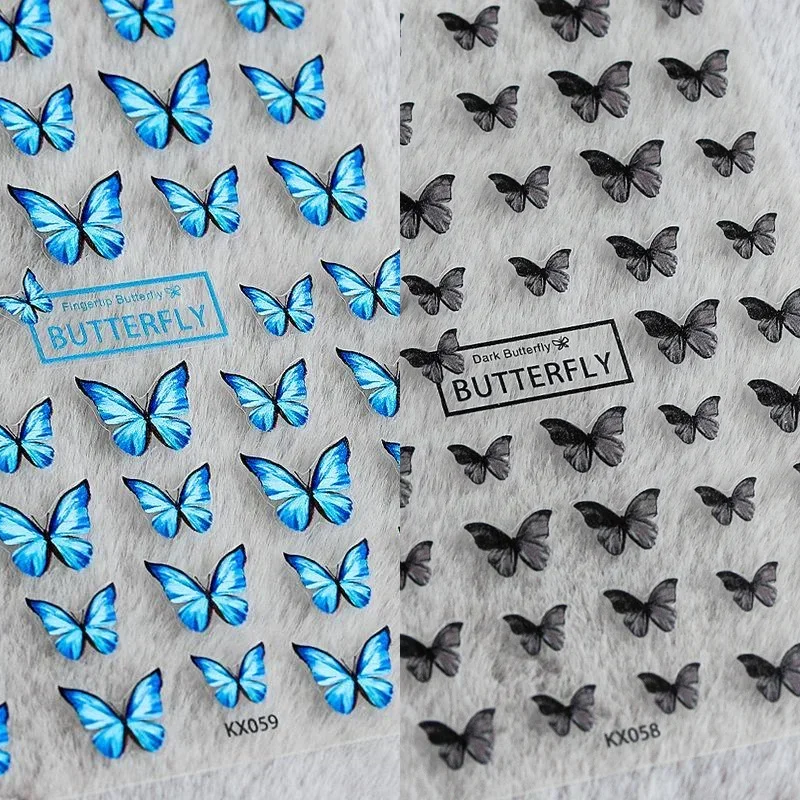 1 stücke 5D Mode Schmetterling Nail art Aufkleber Kawaii Schwarz Blau Schmetterling Nagel Dekoration Aufkleber Transfer Selbstklebende Slider DIY