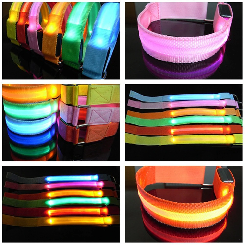 Brazalete luminoso LED USB para correr de noche, pulsera reflectante para deportes al aire libre, cinturón de seguridad, banda para el brazo, luz de advertencia para ciclismo