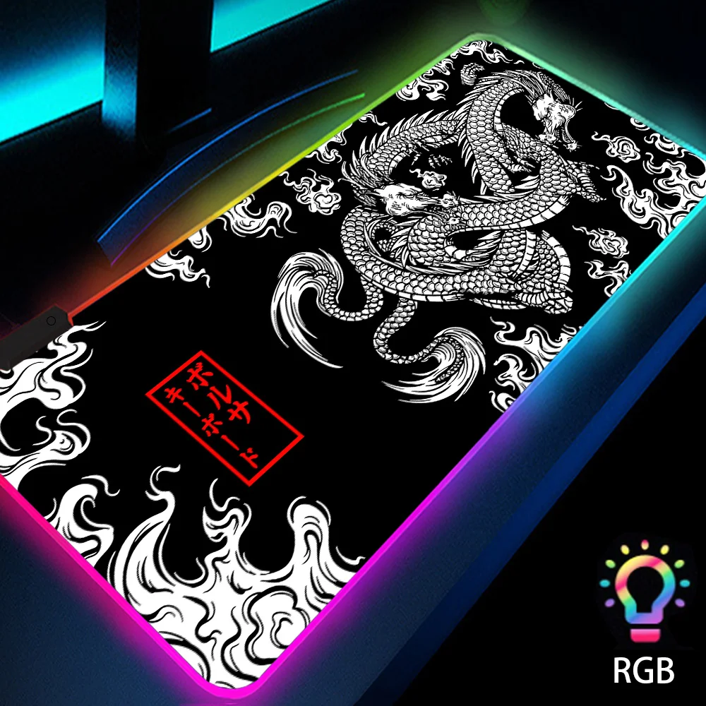 LED RGB มังกรเมาส์ Pad Backlit Mat Deskmat Playmat แล็ปท็อปญี่ปุ่น Anime Gaming Keyboard Rubber Pad Pad บนตารางแผ่นรองเม้าส์