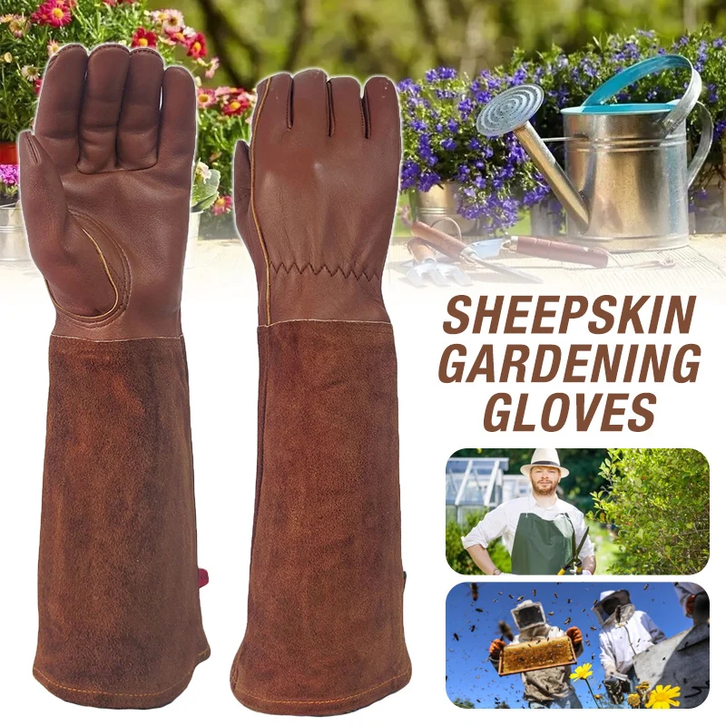 

Sheepskin Gardening Gloves Long Sleeve Work Gloves Puncture Resistant Rose Pruning Thickened Wear-resistant Floral Gauntlet