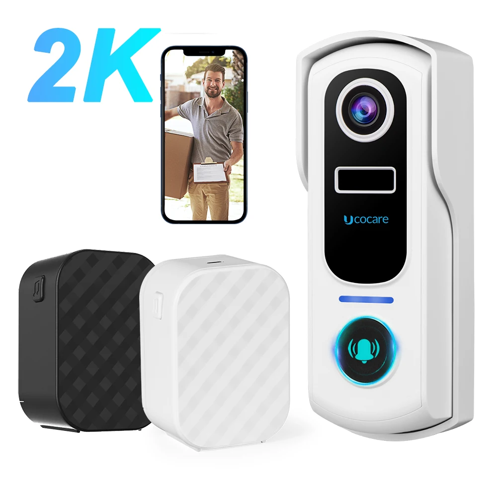 

UCOCARE 2K Video Doorbell Wireless WiFi Doorbell Camera With Tow Chime Human Detection 2-Way Audio Support Alexa IP67 Waterproof