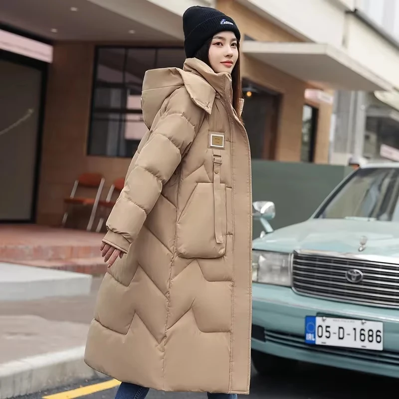 Abrigo de plumón de gran tamaño para mujer, con capucha desmontable Chaqueta larga gruesa, ropa de nieve cálida Vintage con cremallera, Abrigo