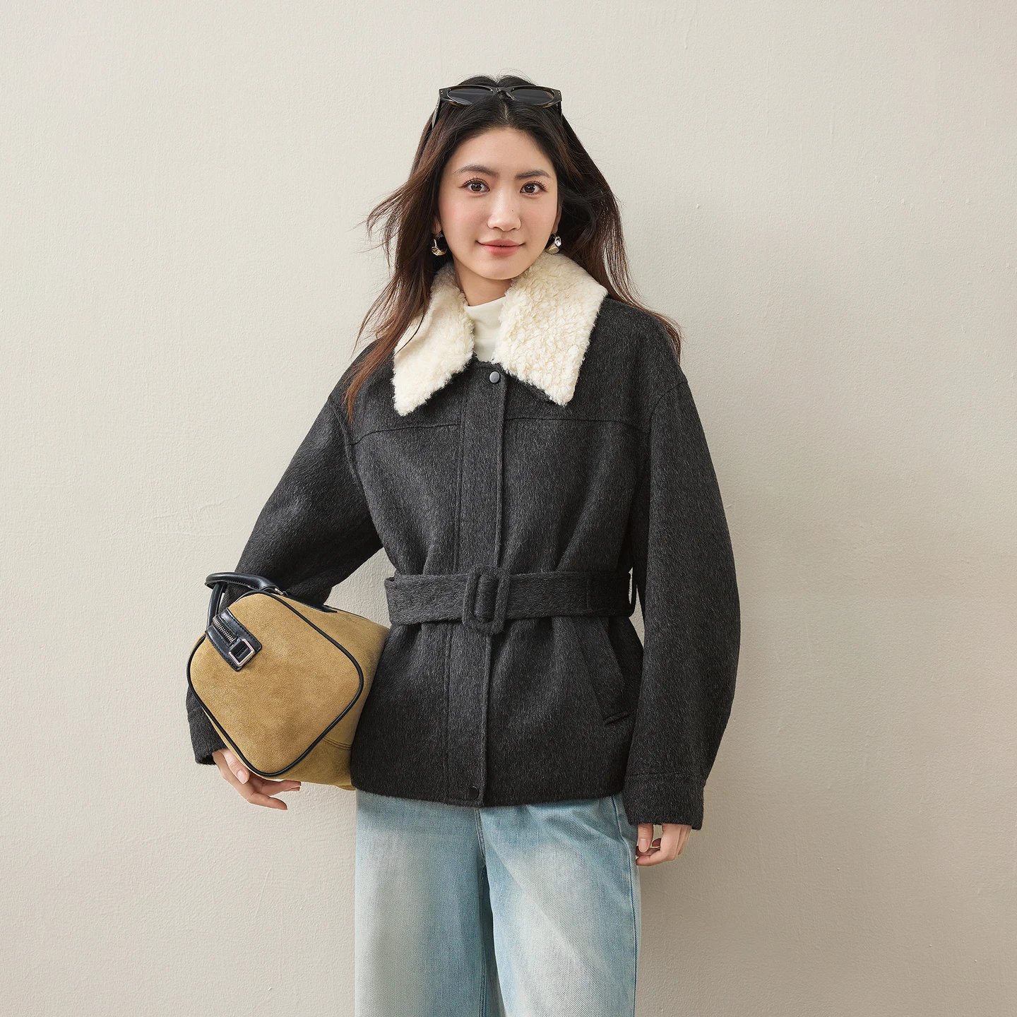 SENTUBILA Women Wool Blend Jacket Winter Casual Alpaca Wool Double Face Coat Slim Warm Lapel Commute Female Outerwear W64OC7665