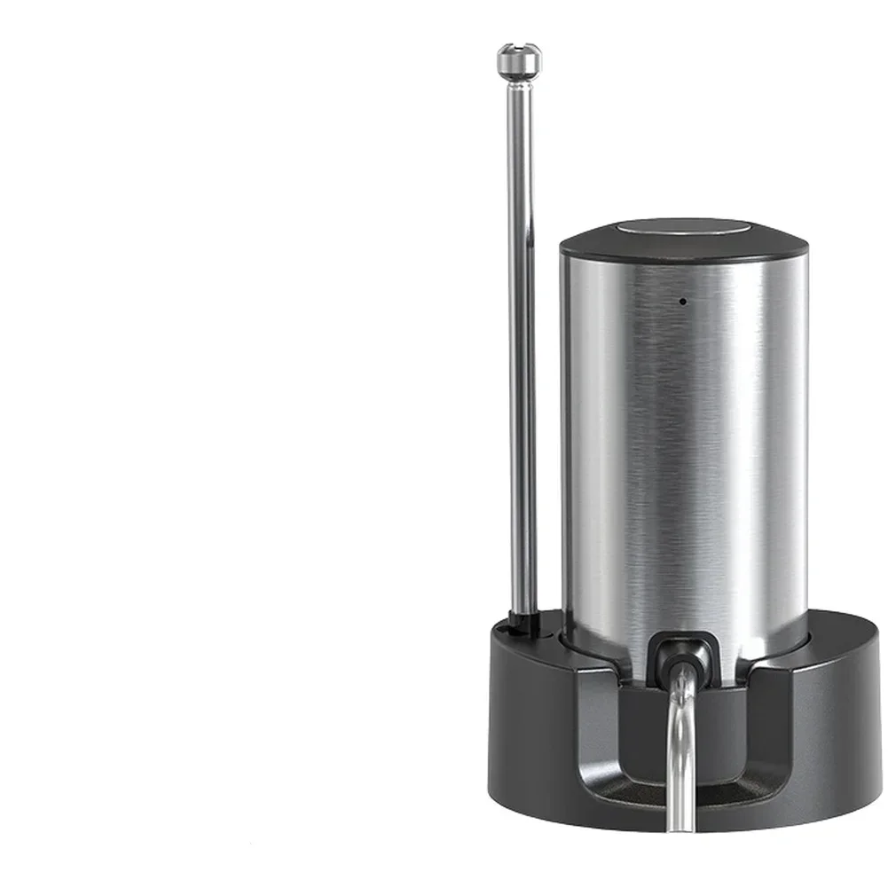 

Rechargeable Electric Wine Dispenser with Stainless Steel Tubing and Base Featuring One Touch Operation and Charging