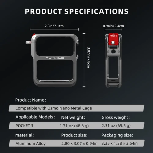 Imagen 2 del producto Jaula de Metal para DJI OSMO NANO, soporte plegable de liberación rápida con zapata fría, marco protector completo, funda para accesorio DJI NANO 