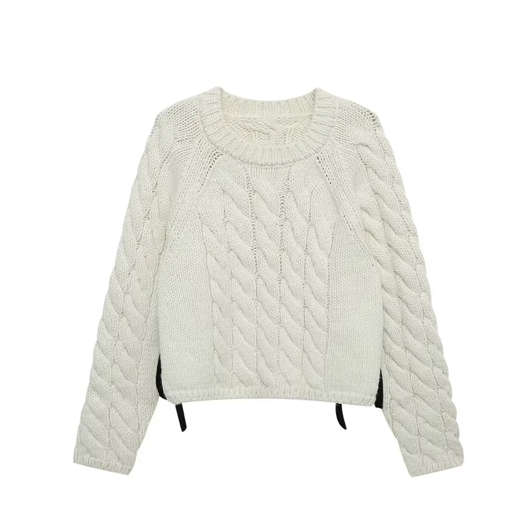 

Осень 2024, новый женский свитер с круглым вырезом и длинными рукавами, свободный короткий вязаный свитер, модная универсальная однотонная мягкая толстовка с капюшоном