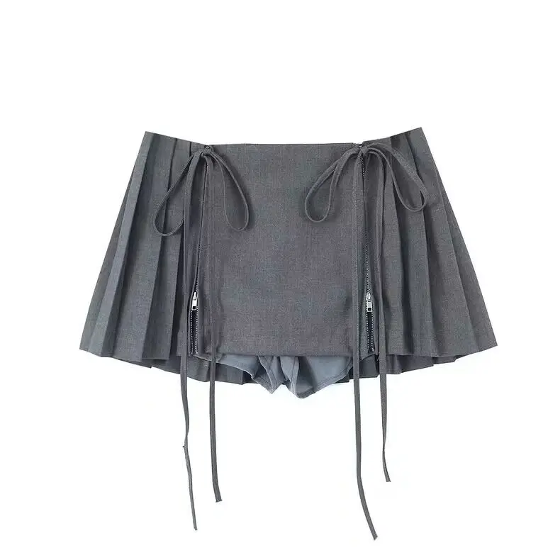 

Sweet And Spicy Side Zipper Split f Skirt Design Low Waist Gathered A-Line Skirt Street Sle Pure Color Summer 2023