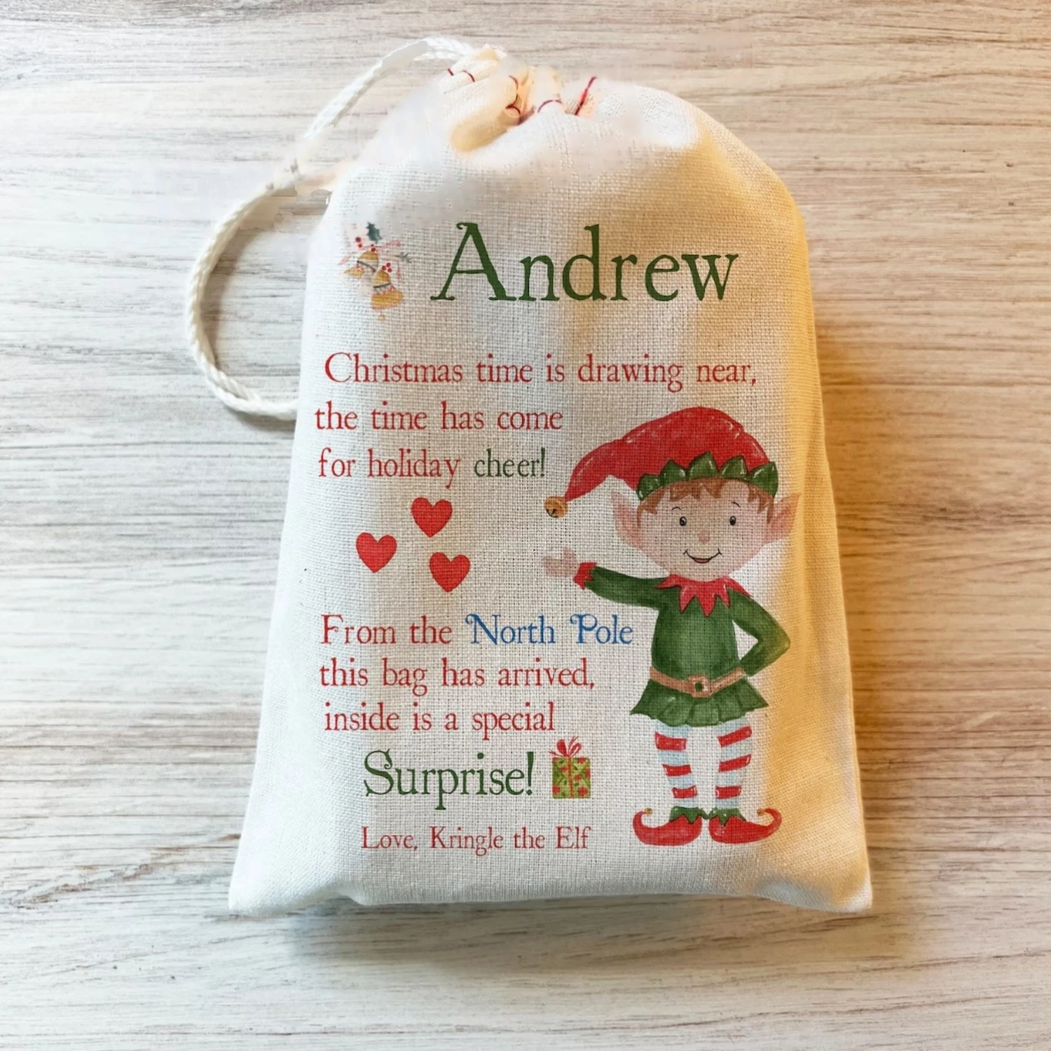 Bolsa de elfo de Navidad personalizada, 20/30/50 Uds., bolsa personalizada de elfo, kit de llegada, bolsa personalizada de elfo, bolsa de regalo de Navidad, nombre de elfo personalizado Cott