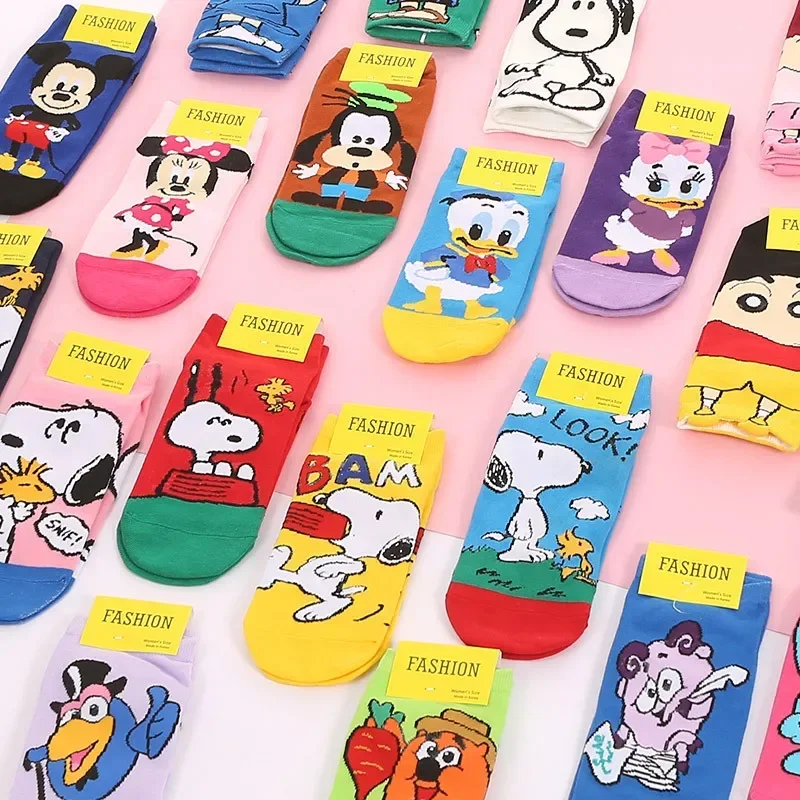 5Pairs Snoopy Women\'s Cotton Socks Cute PEANUTS Girls Ankle Sock Casual Breathable Invisible Socks Female Boat Stockings Gifts