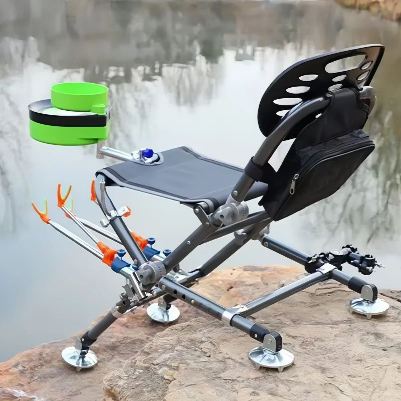 Outdoor All Terrain Fishing Chair Foldable Beach Chair 180 Degree Adjustable Backrest Camping Chair Stool Fishing Gear