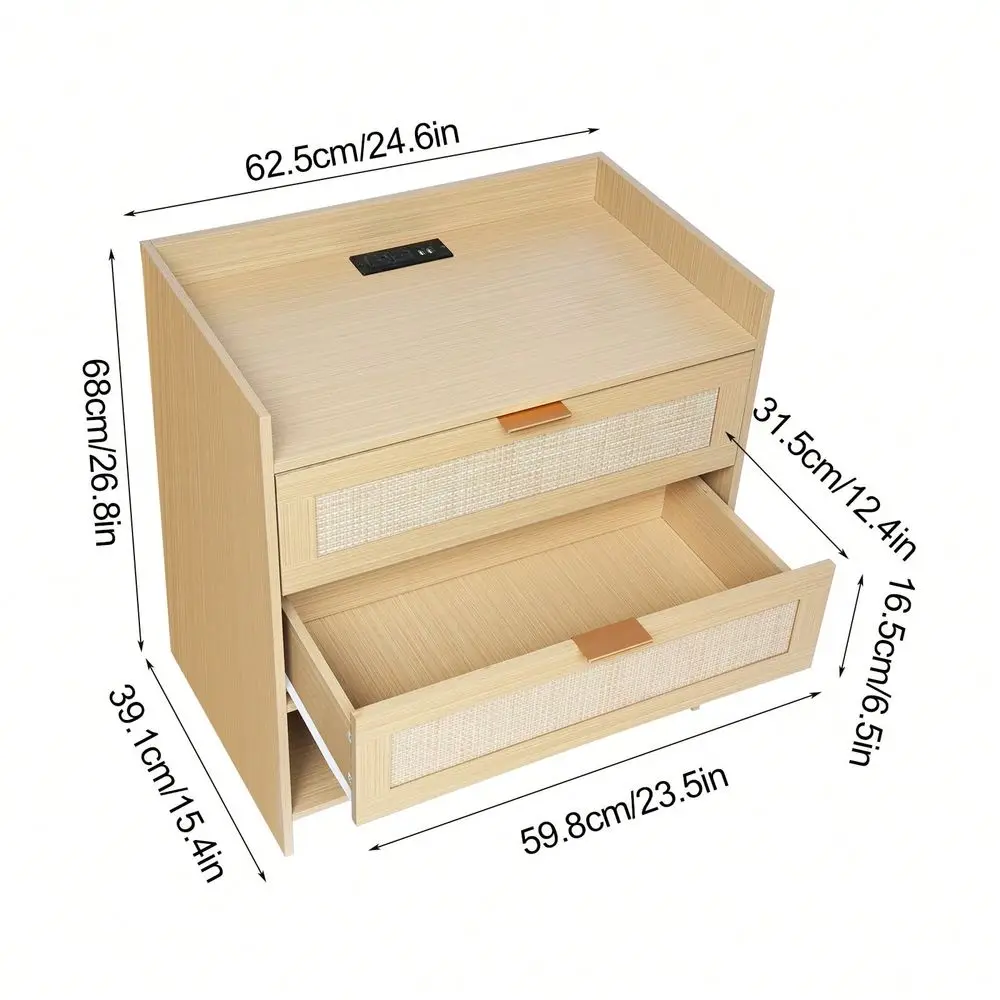 

Woven Rattan Creative DoubleDrawer Bedside Cabinet, Simple Design, Suitable For Home Use, Perfect For Living Rooms, Sofas, Side