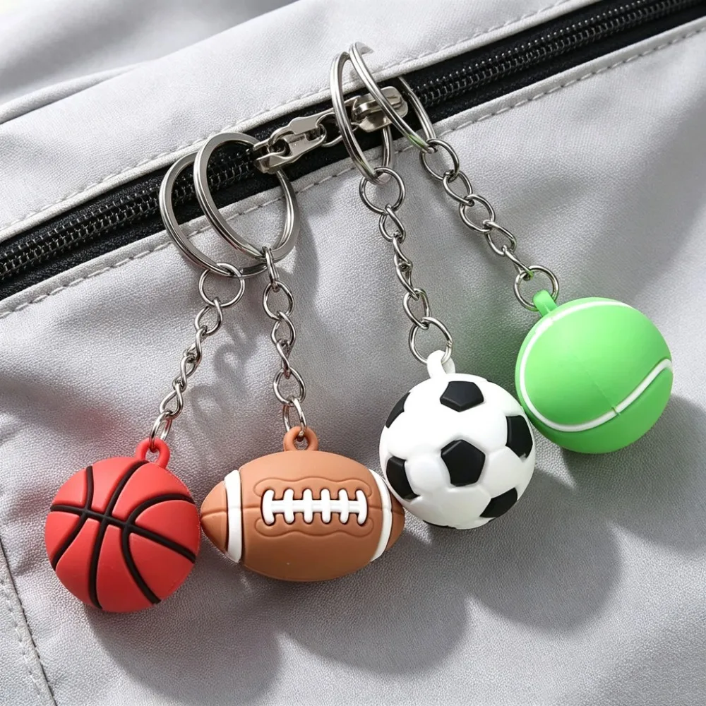 Sports Ball Rubber Keychain Soft PVC Charm Basketball Football Volleyball Tennis Rugby Fan Pendant Gift