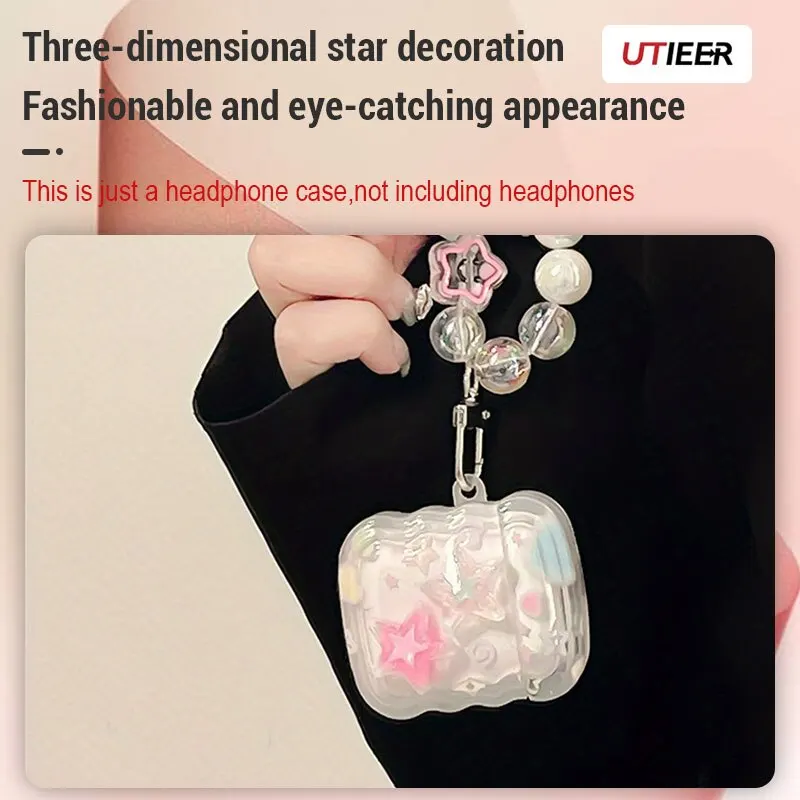 For Airpods Wireless Bluetooth Earphone Protective Case 3D Cute Pink Gradient Five Pointed Star Heart Anti Drop Earphone Case