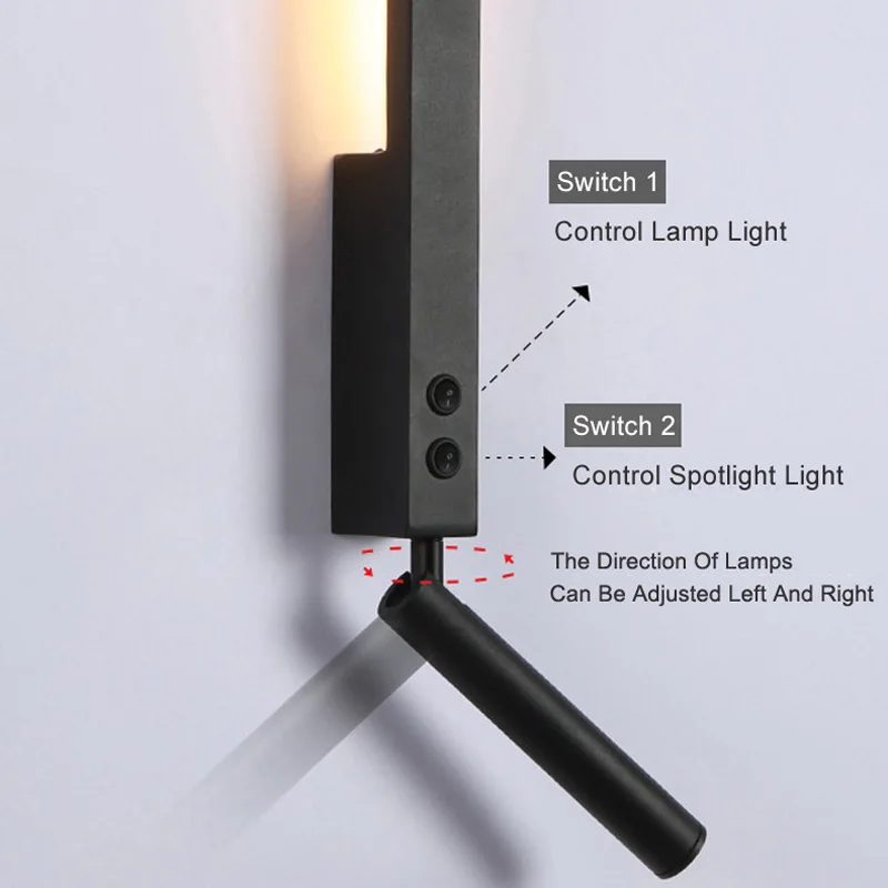 현대적인 미니멀리스트 LED 벽 램프, 침실 침대 옆, 스위치 독서 조명, 북유럽 호텔 거실 소파 배경 조명