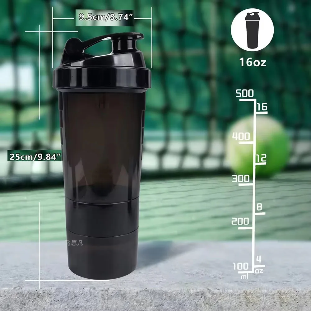 Portable 3 Layers Shaker Bottle Plastic Protein Powder Mix Cup Multifunctional Sports Water Bottle for Gym Exercise