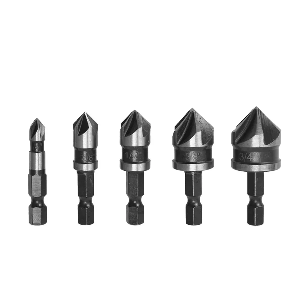 Five-blade Design Countersink Drill Bit Set Hex Shank Drill Bit Hexagonal Shank Design Medium Hardness Stainless Steel