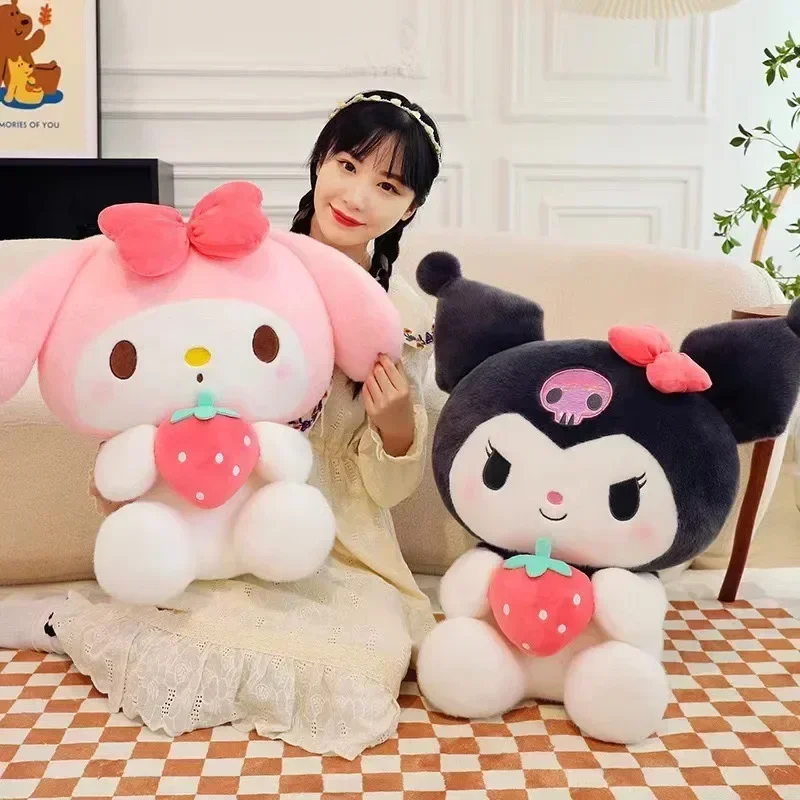 Sanrio Strawberry Kuromi Pillow Plush Toy Girls Soft Stuffed Animal Toys Strawberry Melody Doll Gift