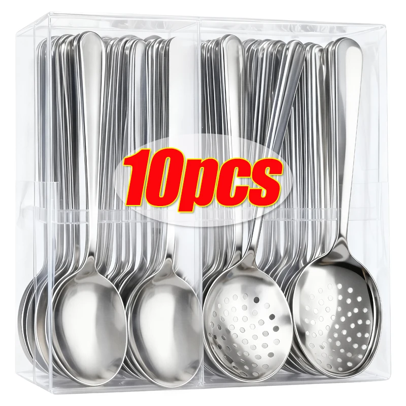 Suppenkelle aus Edelstahl mit langem Griff, Schlitzlöffel, Obst- und Lebensmittelschaufel, Küchen-Esslöffel, Kochutensilien zum Servieren von Sieben