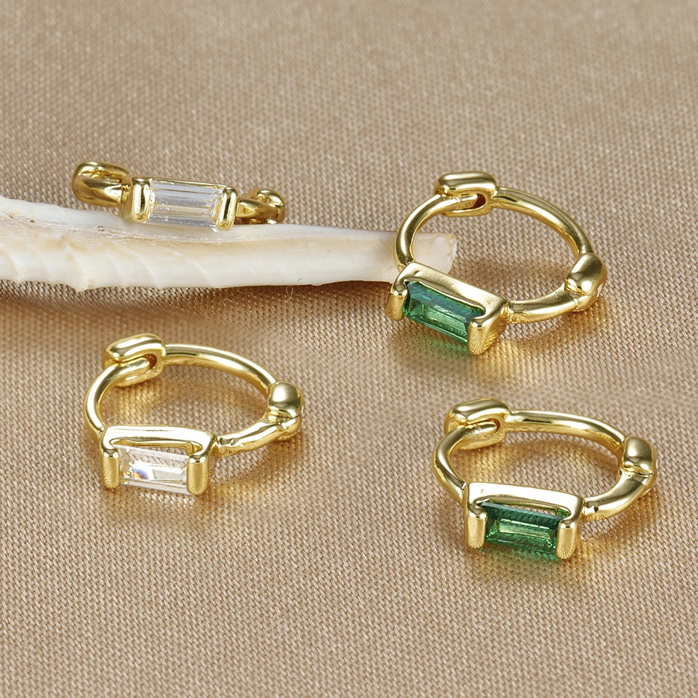 18K Gold Plated Square Crystal Zircon Hoop Earrings Simple Huggie Punk Circle Round Earring Wedding Minimalist Jewelry Gifts