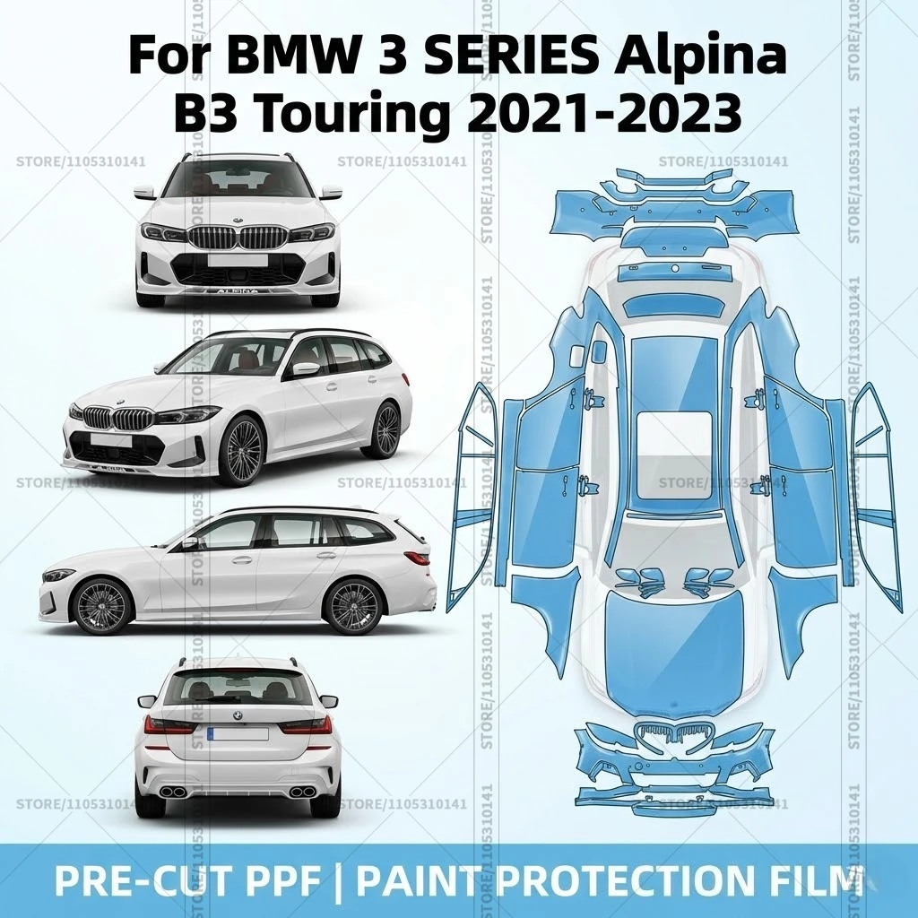

Предварительно нарезанная защитная пленка PPF, прозрачная автомобильная пленка для BMW 3 SERIES Alpina B3 Touring 2021-2023, полная защита кузова