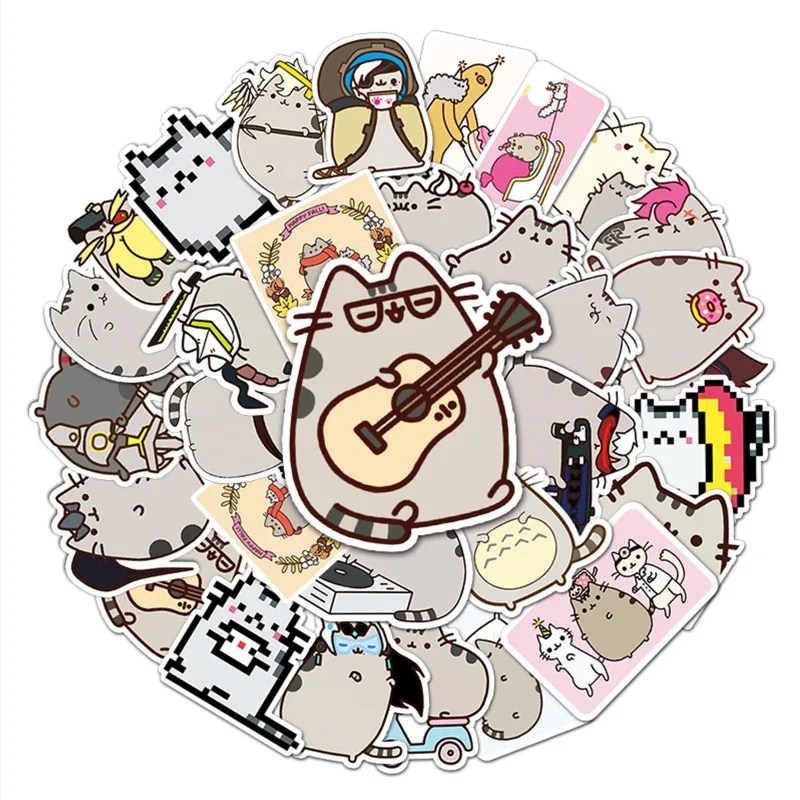 Pusheen Cat Stickers 50PCS DIY Phone Case Boot Laptop Decorations Sticker Cartoon Anime Children\'s Toys Kids Birthday Cute Gifts