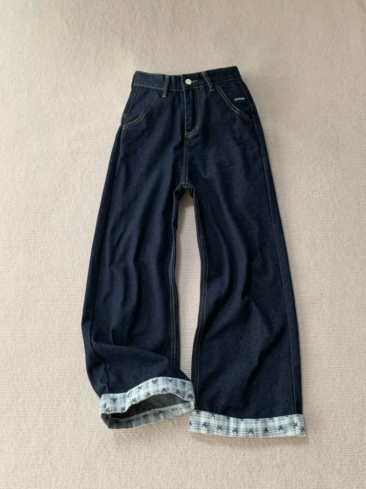 حجم كبير Fce اصطف ثي الدينيم السراويل النساء الشتاء عالية الخصر مستقيم الساق واسعة الساق فضفاضة التخسيس الجينز عادية مريحة