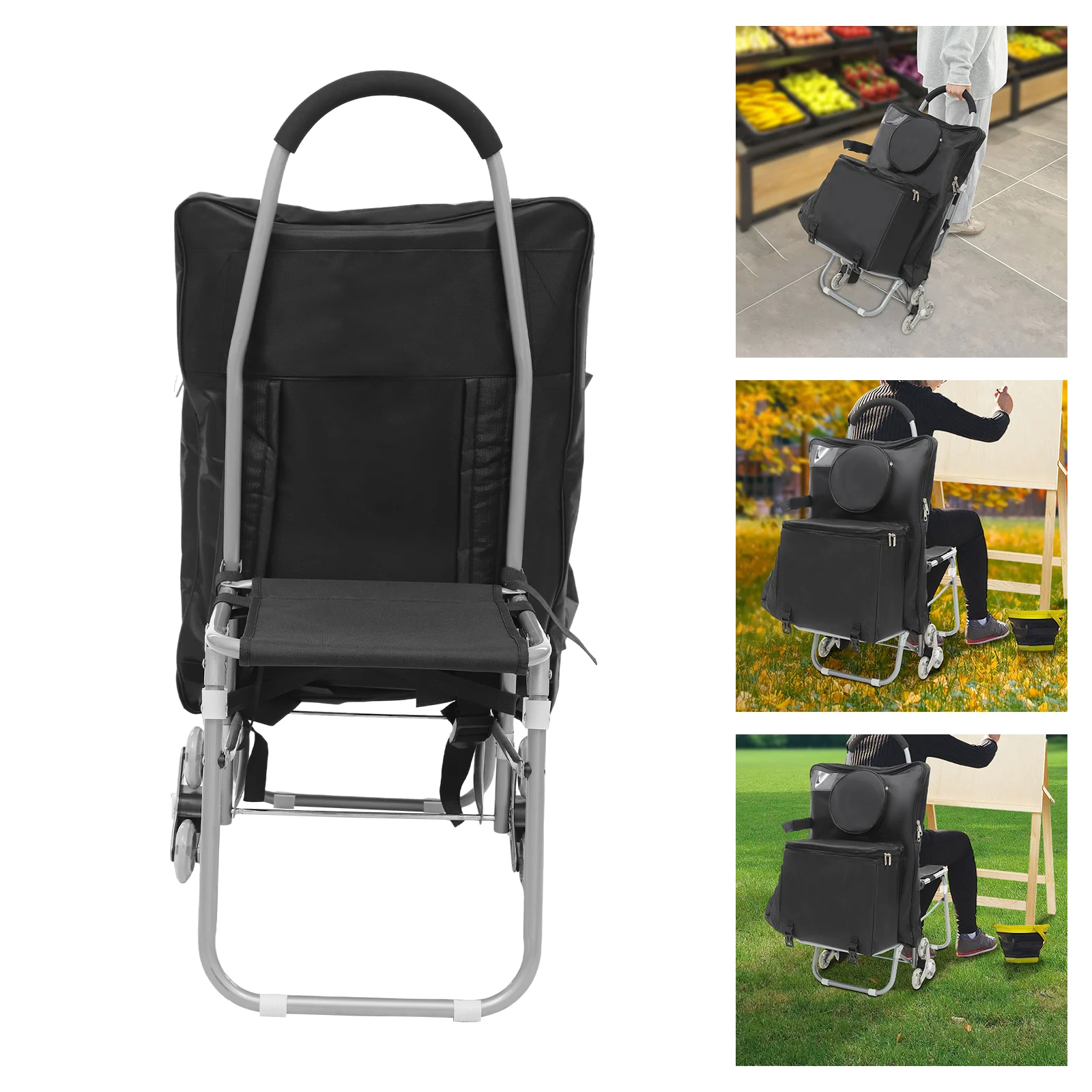 

Черная стальная художественная тележка, отдельно стоящий складной портативный стул на колесиках 43*93 см для продуктовых покупок