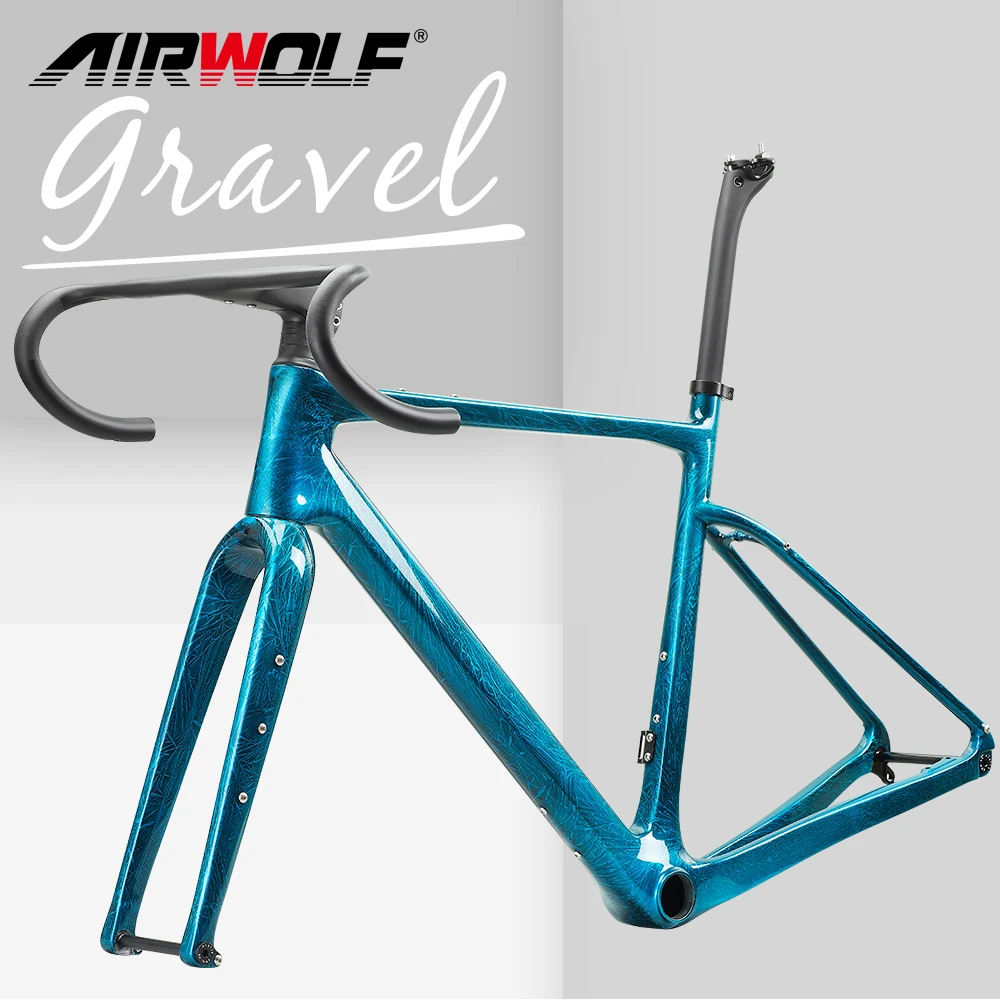 AIRWOLF T1000 Carbon Gravel Frame Disc Brake Max Tire 700C*45C Internal Cable Gravel Bicycle Frameset Road Bike Frame Cyclocross