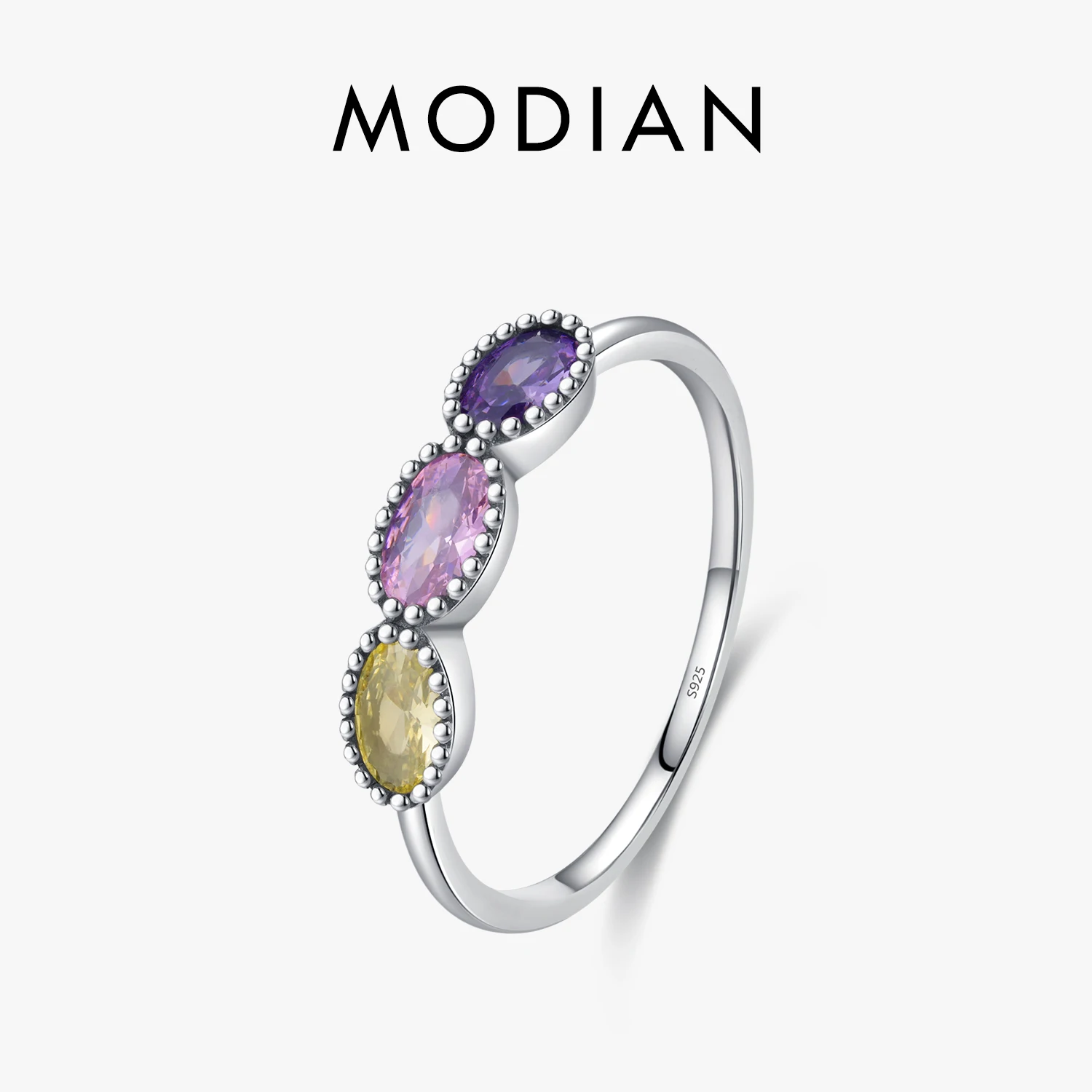 

MODIAN 925 Sterling Silver Vintage Colorful Oval Ring Exquisite Zirconia Stackable Fine Jewelry For Women Birthday Gift