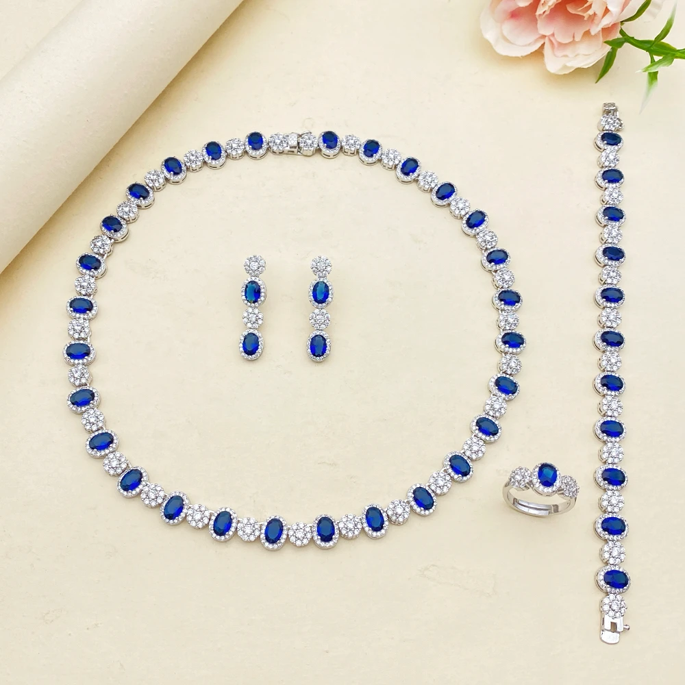 

Flora Multi-Occasion 4 Piece Gold Plated Brass Zircon Jewelry Set Bracelet Ring Necklace Earrings Gift for Girlfriend Women