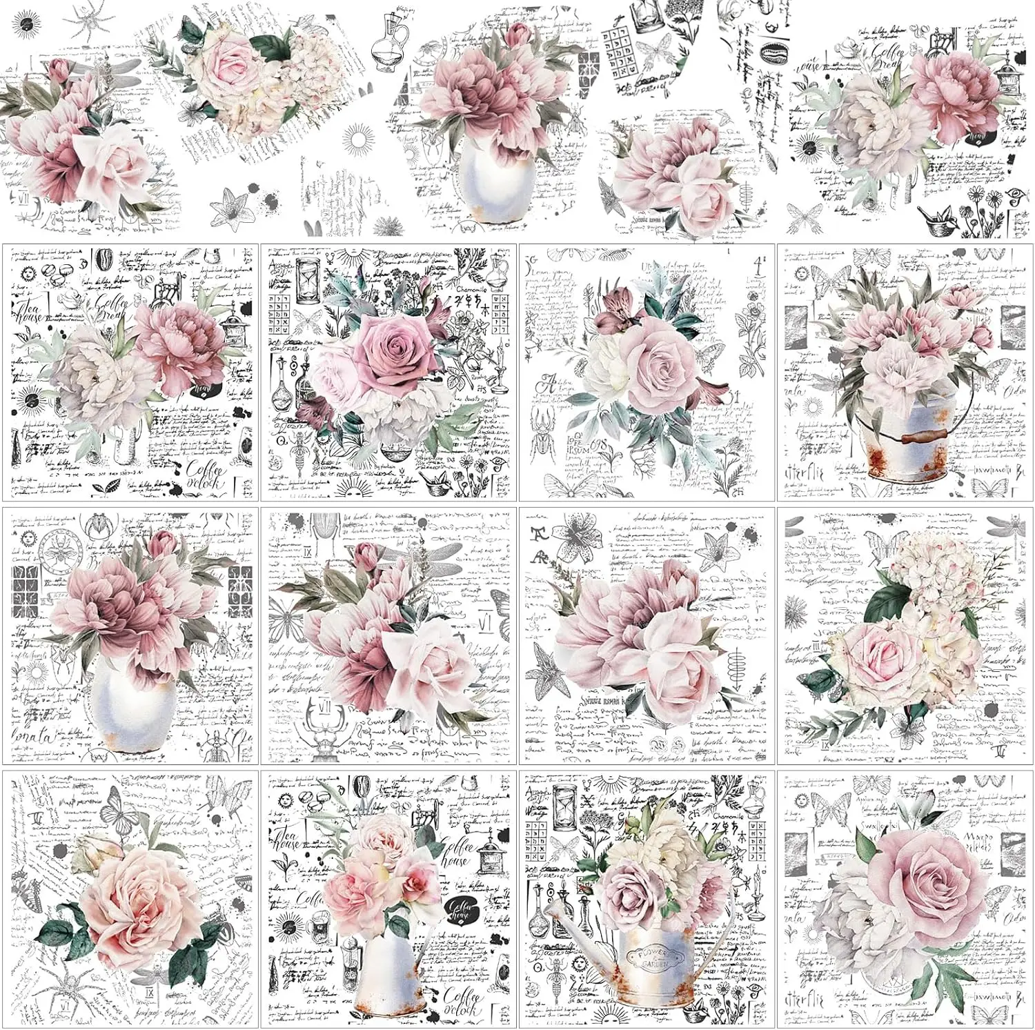 

12 Sheets Retro Flower Rub on Transfers for Crafts, Wood, DIY Home Decor, 5.5x5.7 Inch