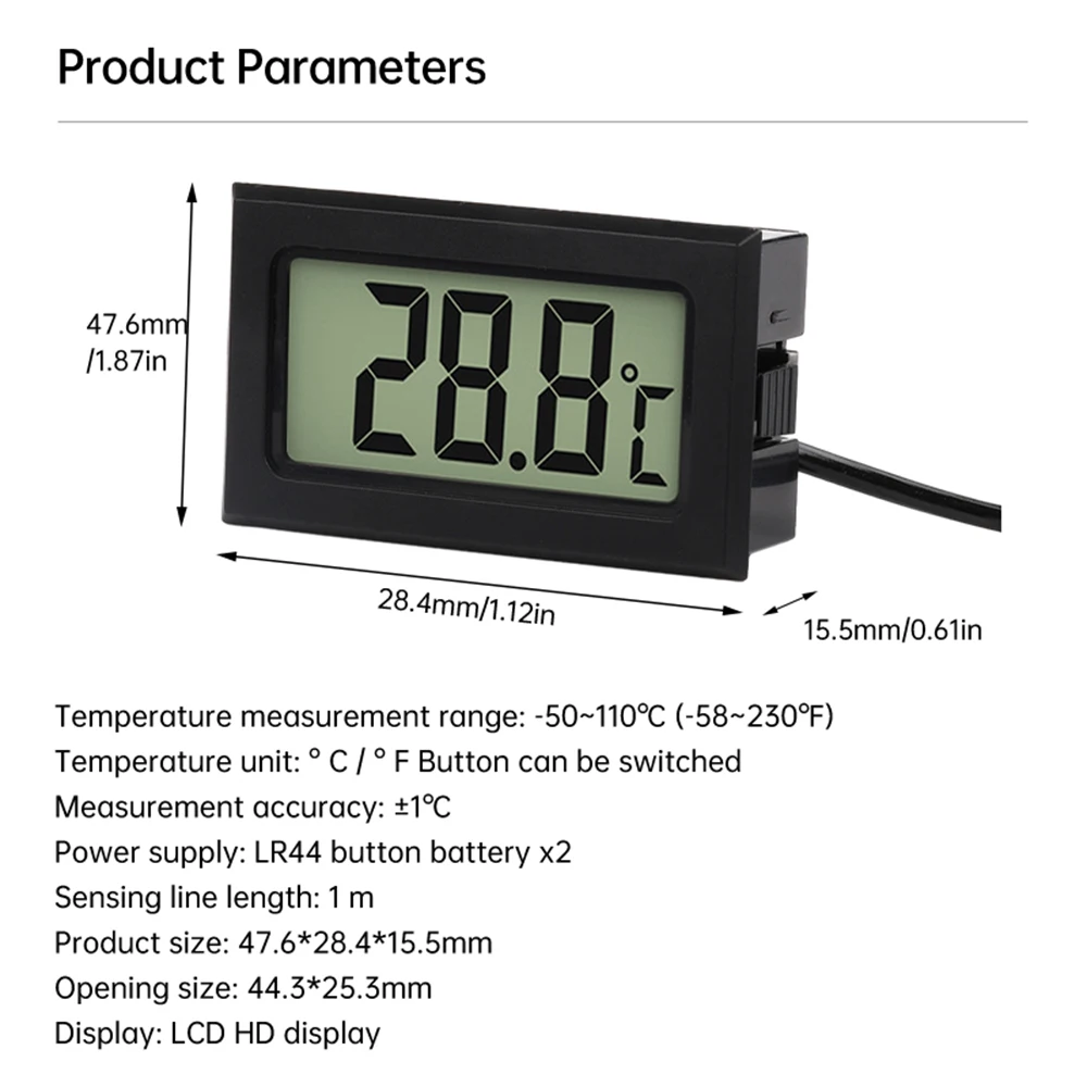 Termometro digitale LCD con sonda impermeabile da 1 M Comodo sensore di temperatura per interni ed esterni per frigorifero, frigorifero, acquario