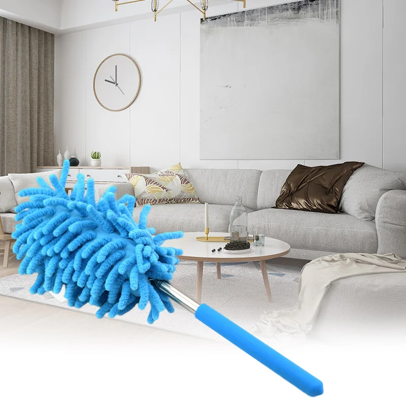 Home Retractable Feather Duster Stainless Steel Dry & Wet Cleansing Duster for Bedroom Living Room