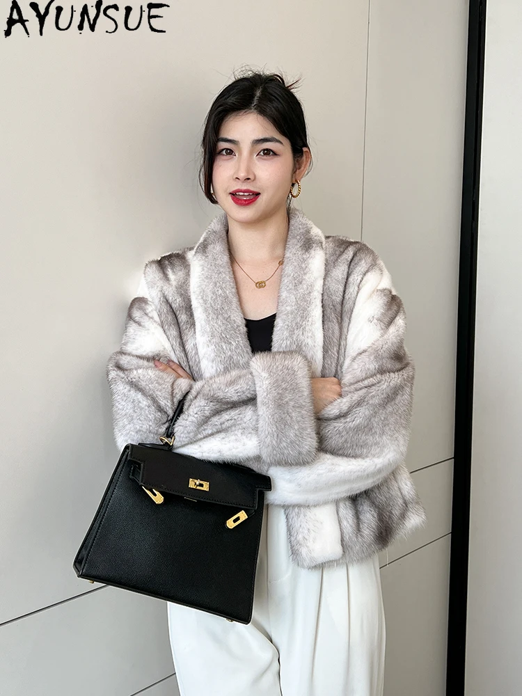 AYUNSUE Natural Velvet Mink Fur Jacket Woman 2025 Luxury Whole Mink Winter Jacket for Woman Clothes High Quality Кофта С Мехом